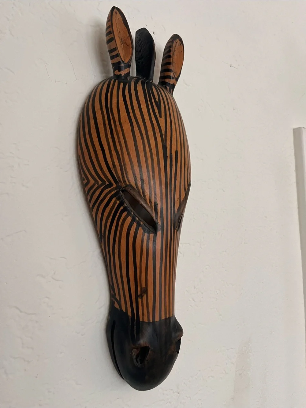 Vintage Hand-Carved Wooden Zebra Wall Mask - Black and Brown